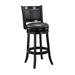 29 Inch Pio Solid Wood Swivel Barstool, Vegan Faux Leather, Curved Backrest, Black