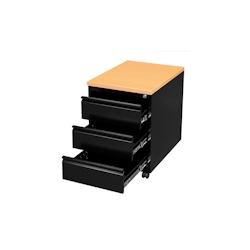 Lüllmann Büro Rollcontainer mit 3 Schubladen 62x46x59cm RAL 9005 Schwarz/Platte Buche-Dekor Image