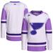 Men's adidas White/Purple St. Louis Blues Hockey Fights Cancer Primegreen Authentic Blank Practice Jersey