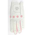 3 x Left hand Ladies Golf Glove Personalised with your name, Real Leather (White with pink strips, Small)