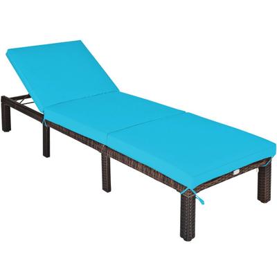 Costway Outdoor Rattan Adjustable Cushioned Chaise-Turquoise