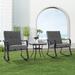 Winston Porter 3 Pieces Rocking Bistro Set, Bistro Furniture w/ Soft Thickened Cushions & Glass Coffee Table Metal in Black/Brown | Outdoor Furniture | Wayfair