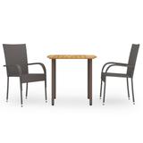 vidaXL 3 Piece Patio Dining Set Poly Rattan Brown