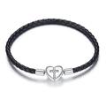 Women's Charm Bracelet 17-19 cm 925 Sterling Silver Blue Leather Love Lock Snowflake Charm Christmas Gifts for Girls Mum Wife (Love Cross Black 19cm Bracelet)