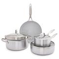 GreenPan Venice Pro Tri-Ply Stainless Steel Healthy Ceramic Non-Stick 7 Piece Cookware Pots and Pans Set, PFAS Free, Multi Clad, Induction, Oven Safe, Silver