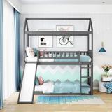 Contemporary Style Twin Over Twin Bunk Bed with Slide, House Bed with Slide