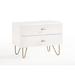 Everly Quinn Contemporary & Gold Nightstand w/ Two Drawers Wood in White | 18 H x 24 W x 16 D in | Wayfair B0DE5B23CDBD47058FCD4E8C7A4ABD7E