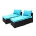 Latitude Run® 26" Wide Outdoor Patio Sectional w/ Cushions Wicker/Rattan/Metal in Blue | 26 H x 26 W x 30 D in | Wayfair