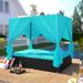 Leisure Zone Outdoor Patio Wicker Adjustable Sunbed Daybed with Canopy