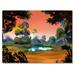 East Urban Home Small Pond on a Forest Glade at Dawn - Painting on Canvas Metal in Blue/Green | 16 H x 32 W x 1 D in | Wayfair