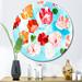 East Urban Home Abstract Red & Pink Flowers Art - Traditional Metal Circle Wall Art Metal in Blue/Green/Orange | 23 H x 23 W x 1 D in | Wayfair