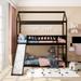 Modern Roof Design Twin over Twin Solid Pine Wood Bunk Bed with Full Length Guardrail, Side Ladder and Slide