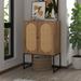 Bohemian Rattan Doors Freestanding Hallway Storage Chest Cabinet, Accent Wood Buffet Sideboard with Doors and Adjustable Shelf