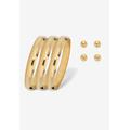 Women's Goldtone Polished Bangle Earring and Ball Stud Earring Set 7.5" by PalmBeach Jewelry in Gold