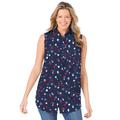 Plus Size Women's Perfect Button Down Sleeveless Shirt by Woman Within in Navy Hearts Stars (Size 22/24)