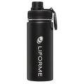 Liforme Portable Water Bottle, Leakproof Screw Top, Lightweight, Eco-friendly, Hot/Cold Vacuum Insulation, Sweat-Free Double-Walled Design, BPA-Free, Grippy Textured Surface, 520ML - Black