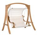 Outsunny Wooden Garden Swing Chair A-Frame Wood Log Swing Bench Chair With Canopy and Cushion for Patio Garden Yard