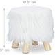 Tabouret fausse fourrure poils pouf 4 pieds bois blanc - Blanc