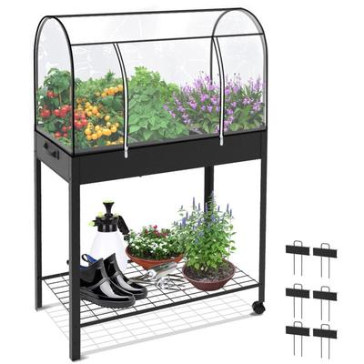 Metall Hochbeet mit Abdeckung, Rädern, Regal und 6 geteilten Gittern, Pflanztrog Kräuterbeet für Image