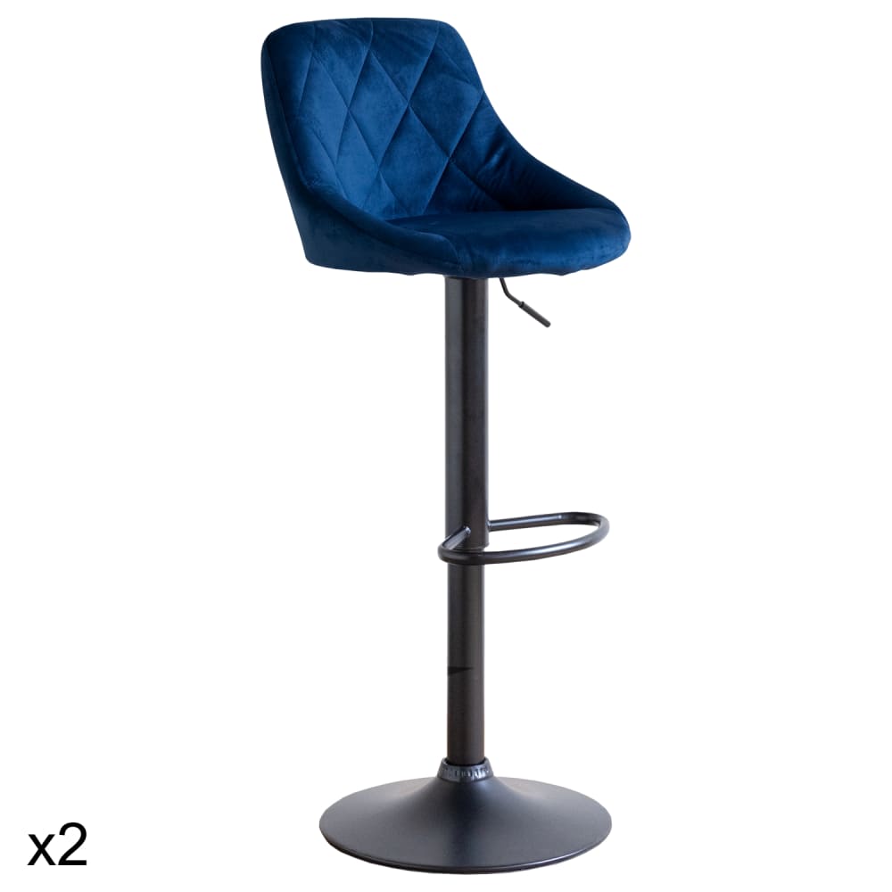 Lot de 2 tabourets de bar en velours bleu