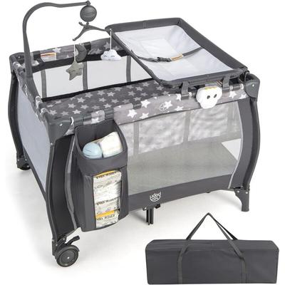 Goplus - Lit Parapluie Bebe Pliable et Portable avec Grande Contenance, avec Jouets, Roues avec