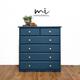 SOLD - Solid pine deep teal chest of drawers, gold handles, decoupaged, blue, refurbished, upcycled, dresser, storage, sideboard, wood