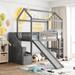 Contemporary Style Twin Loft Bed with Two Drawers and Slide, House Bed with Slide