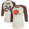 Women's Majestic Threads Nick Chubb Cream/Brown Cleveland Browns Player Raglan Name & Number Fitted 3/4-Sleeve T-Shirt