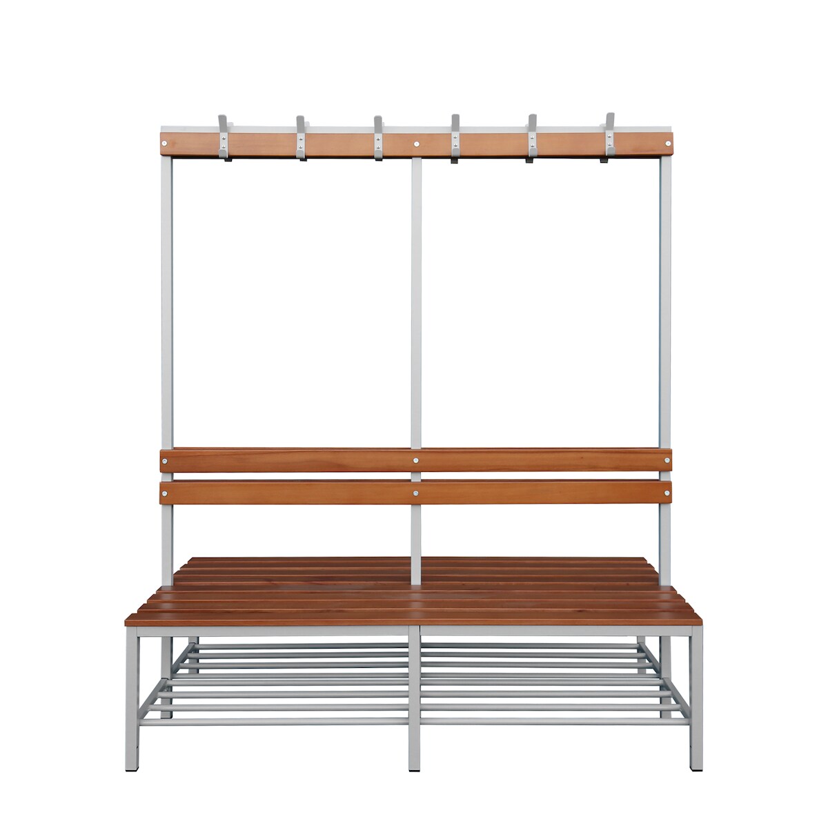 Doppelseitige Sitzbankgarderobe mit Schuhrost, 400/1825 x 1600 x 800 mm, lichtgrau/buche Image