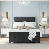 Elegant Design High Quality Build Twin Size Storage Bed Metal+Linen Platform Bed with a Big Drawer