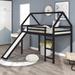 Modern Simple Roof Design Twin Size Solid Pine Wood Loft Bed Frame with Full Length Guardrail, Built-in Ladder and Slide