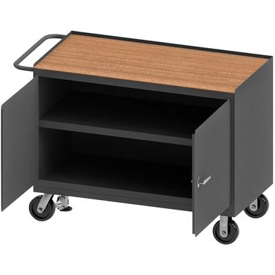 Durham Mfg 24" x 48" 2 Door 1 Shelf Mobile Hardboard Top Workstation with Floor Lock 3412-TH-FL-95