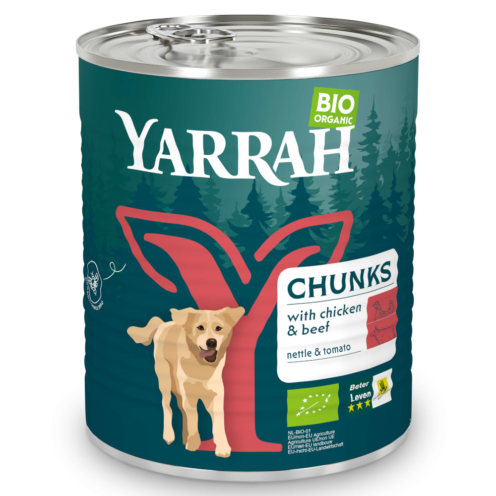 12x820g Beef with Tomato & Nettle Yarrah Organic Wet Dog Food