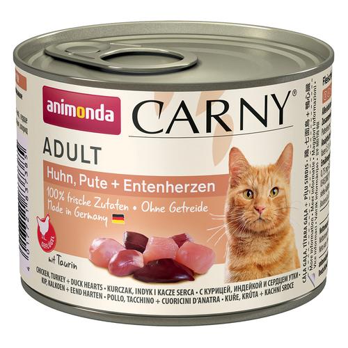 24x200g Chicken Turkey & Duck Hearts Adult Animonda Carny Wet Cat Food