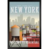 Trinx New York City Welcome To Adventure Retro Travel Art Matted Framed Art Print Wall Decor 20X26 Inch Paper | 26 H x 20 W x 1.5 D in | Wayfair