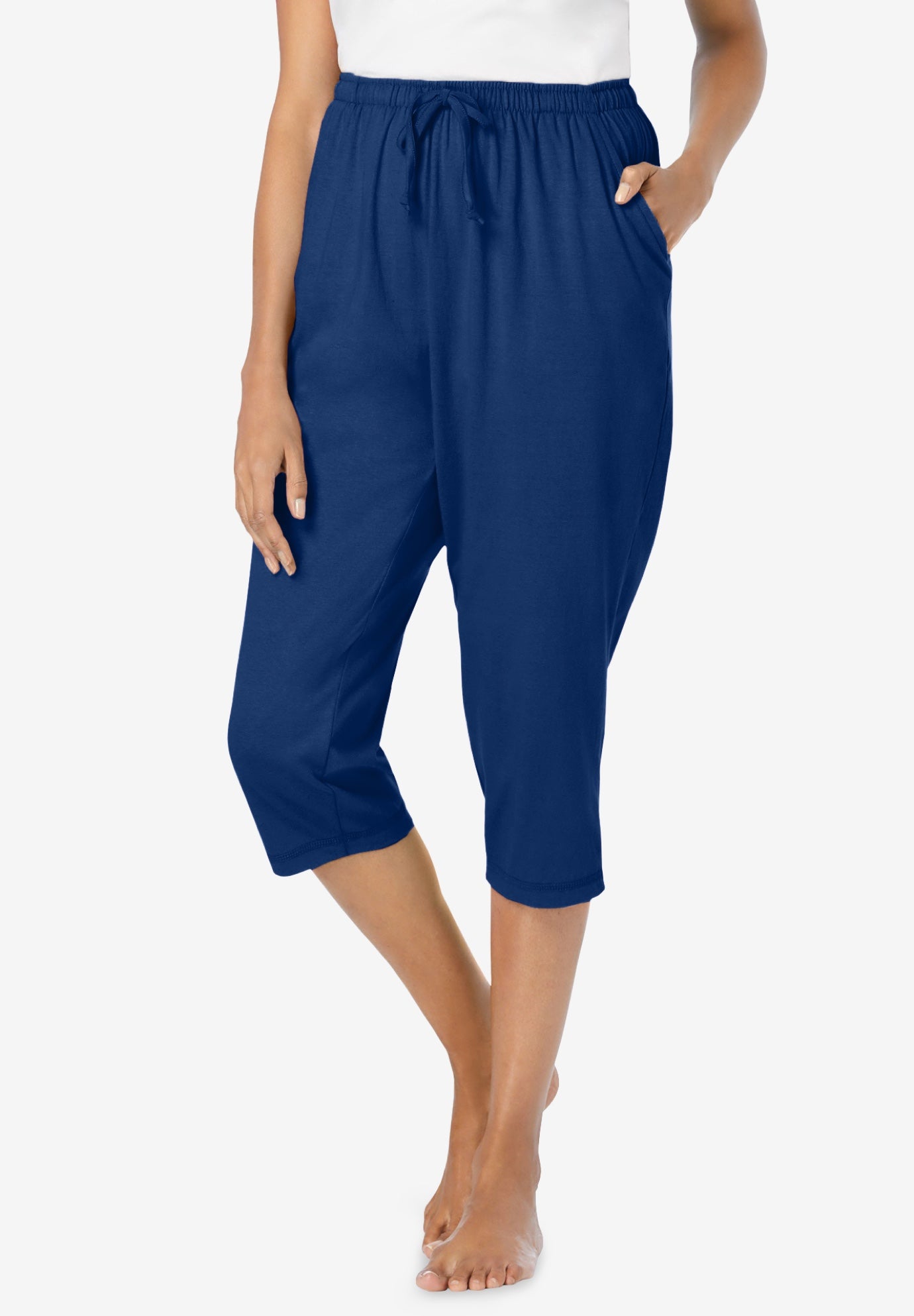 Plus Size Women's Knit Sleep Capri by Dreams & Co. in Evening Blue (Size 1X) Pajamas