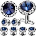 AMITER Mulit-Colors Crystal Cuff Links and Studs Set for Mens Tuxedo Shirt Wedding Accessories