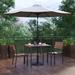 Red Barrel Studio® Abi-Louise Faux Teak Patio Table, 2 Chairs & 9FT Patio Umbrella w/ Base Plastic in Black/Brown | 35.25 W x 35.25 D in | Wayfair