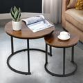 17 Stories Modern Nesting Coffee Table Set Of 2 For Living Room Balcony Office, Round Wood Accent Side Coffee Tables w/ Sturdy Metal Frame | Wayfair