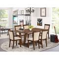 Red Barrel Studio® Dining Set - 1 Modern Dining Table & Light Beige Linen Fabric Dining Chairs w/ Stylish Back Wood/Upholstered in Brown | Wayfair