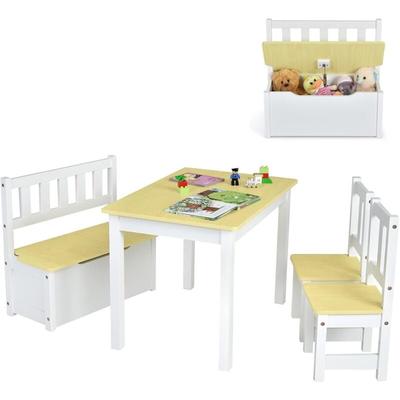 4 tlg. Kindersitzgruppe Holz, Kindertisch Stühlen Sitzbank mit Stauraum, Sitzgruppe Kinder, Image