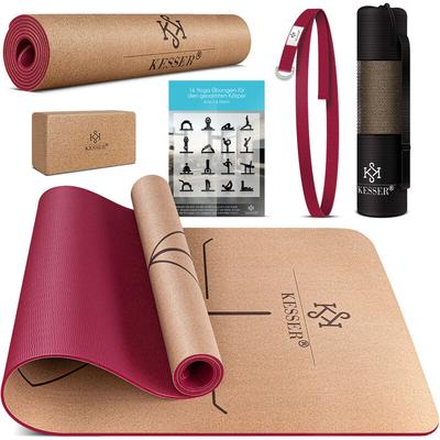 Yogamatte Kork Inkl. Tragegurt Tasche & Yoga-Block Gymnastikmatte Yoga Matte rutschfest aus