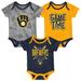 Newborn & Infant Milwaukee Brewers Navy/Gold/Heathered Gray Game Time Three-Piece Bodysuit Set