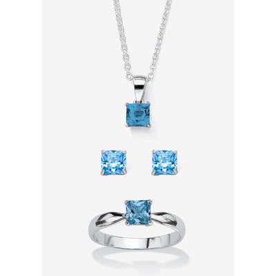 Women's 3-Piece Birthstone .925 Silver Necklace, Earring And Ring Set 18" by PalmBeach Jewelry in March (Size 4)