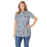 Plus Size Women's Perfect Printed Short-Sleeve Polo Shirt by Woman Within in Heather Grey Pretty Floral (Size M)