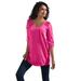 Plus Size Women's Cotton Slub Lace Tunic by Roaman's in Vivid Pink (Size 2X)