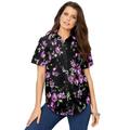 Plus Size Women's Short-Sleeve Kate Big Shirt by Roaman's in Purple Rose Floral (Size 14 W) Button Down Shirt Blouse