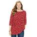Plus Size Women's Perfect Printed Elbow-Sleeve Boatneck Tee by Woman Within in Classic Red Snowflakes (Size 34/36) Shirt