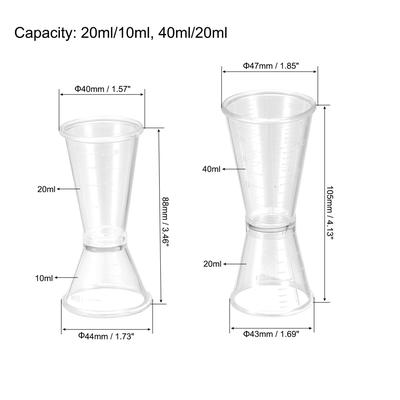 Measuring Cup 20ml/10ml, 40ml/20ml, PC Double Head Beaker 2in1 Set - Clear