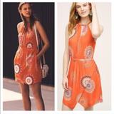 Anthropologie Dresses | Floreat Anthropologie Livia Halter Mini Dress 4 Orange Floral Asymmetrical Hem | Color: Orange/White | Size: 4